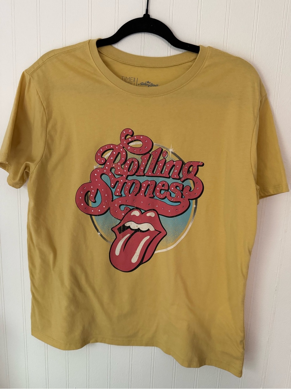 the Rolling Stones Tee - Mustard with Pink Logo